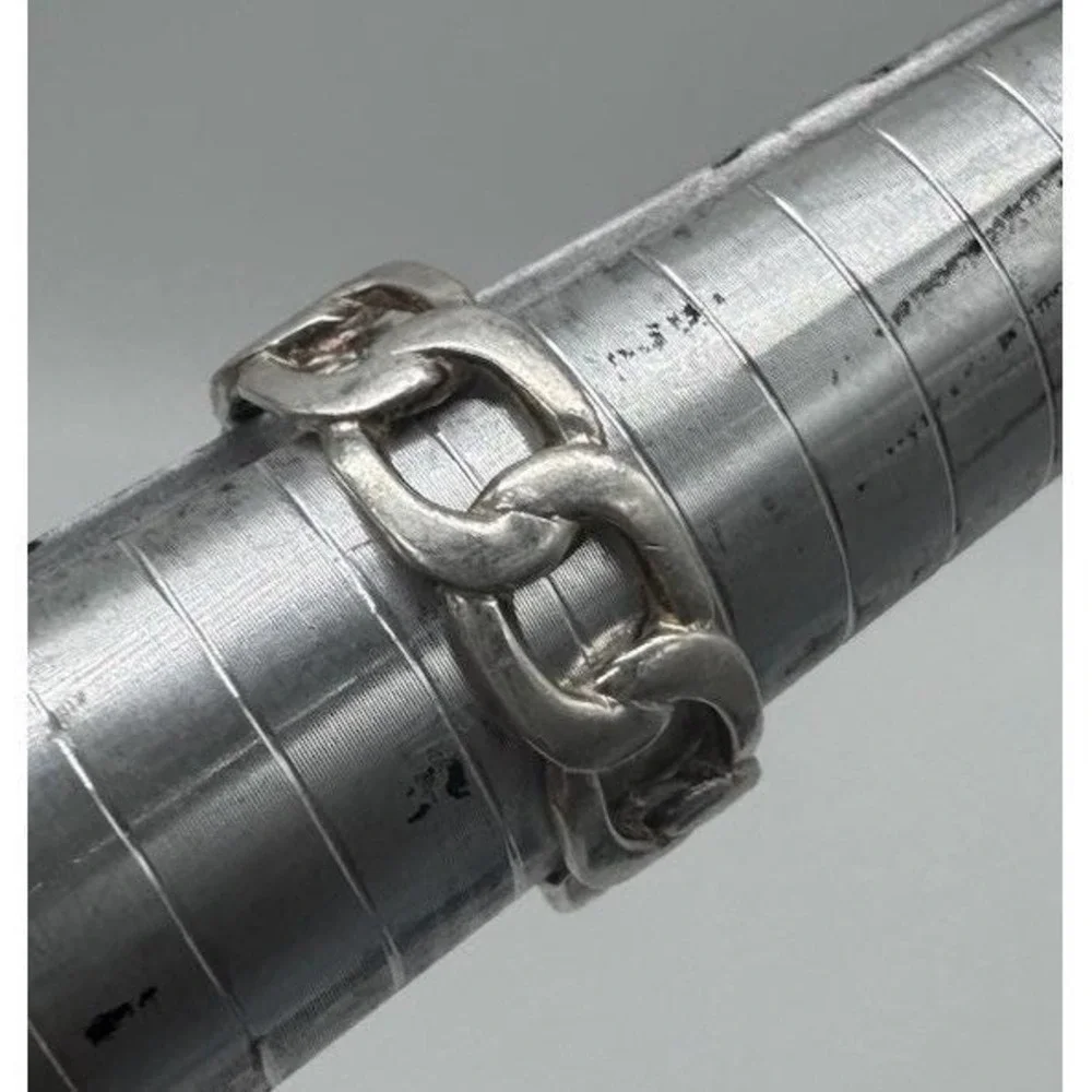 MENS CUBAN‎ CURB CHAIN LINK SOLID STERLING SILVER 925 STATEMENT BAND RING SZ 8